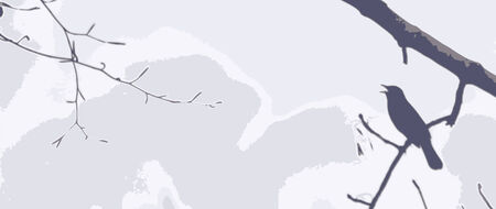 If you keep a green bough in your heart, a singing bird will come: Illustration of a silhouetted bird, singing at the sky. Space for your text. のイラスト素材