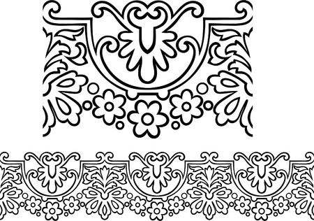 Vector of a stylized Victorian style repeating border outline with flowersのイラスト素材