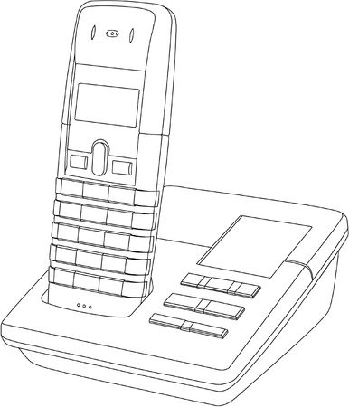 Line drawing of a wireless telephone/answer machine in its cradleのイラスト素材