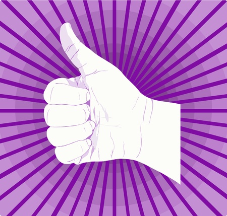 Good Job thumbs up hand with purple background.のイラスト素材