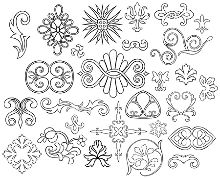 Set of 27 stylized outlined motifs and flourishes for your projectのイラスト素材