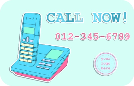 Call Now. A modern Advertisement template with line drawing of telephone, space for your logo, and number digits.のイラスト素材