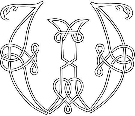 a celtic knot work capital letter v stylized outline celtic knot letter r