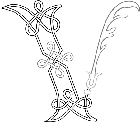 A Celtic Knot-work Capital Letter V Stylized Outlineのイラスト素材