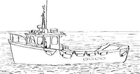 Hand Sketched Drawing Of A Fishing Boat Royalty Free Vector Graphics