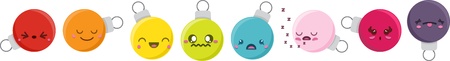 Set of 8 super cute Kawaii style Christmas baubles with different expressions 