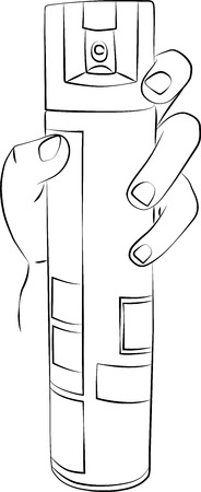 A sketched drawing of a hand holding a can of fly sprayのイラスト素材