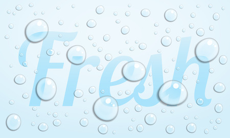 The word Fresh with water droplets which distort the word beneath.This file is EPS10. It uses transparency, gradient mesh and clipping masks.のイラスト素材