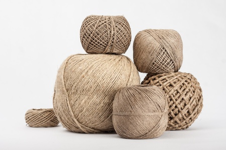 several balls of twine from natural materialsの写真素材