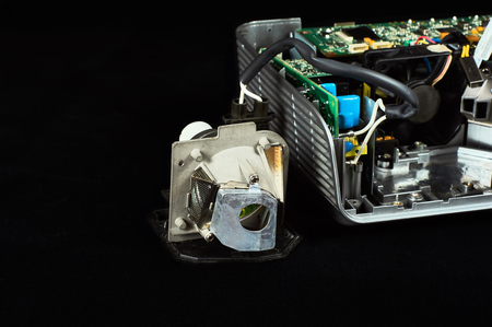 lamp and DLP projector on a black velvet background with copy spaceの写真素材