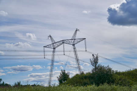 The 750 kV line support is a power distribution and transmission unit to the consumer. A large...