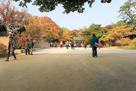 SEOUL, SOUTH KOREA - October 29, 2014 :Tourist visit at Changdeokgung palace, built by the kings of the Joseon Dynasty on October 29, 2014 in Seoul, South Koreaのeditorial素材