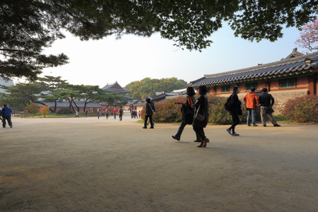 SEOUL, SOUTH KOREA - October 29, 2014 :Tourist visit at Changdeokgung palace, built by the kings of the Joseon Dynasty on October 29, 2014 in Seoul, South Koreaのeditorial素材