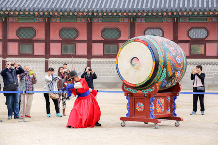 SEOUL, SOUTH KOREA - October 31, 2014 : The ceremony to change the guards at the Gyeongbokgung...