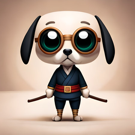 Meet our anthropomorphic cute dog, trained in the ancient art of martial arts. With big eyes and a 3D cartoon style, Kung Fu Pup is ready to defend his honor.の素材
