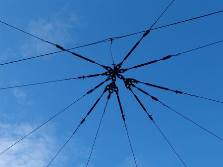 Power lines on a tram loopの写真素材