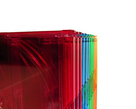 Colored CD boxes closeup, isolatedの写真素材