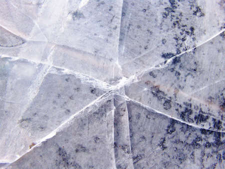 Cracks on a frozen pool on a street