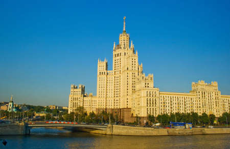 A view of a highrise soviet era building in Moscow Russiaの写真素材
