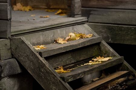 An old wooden house entry ladderの写真素材
