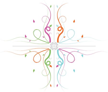 A corner plant ornament presented in four color variations centeredのイラスト素材