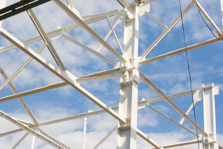 Metal bars of a half built industrial facility as a construction conceptの写真素材