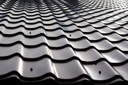 A close view of steel roof tiles for backgroundの写真素材