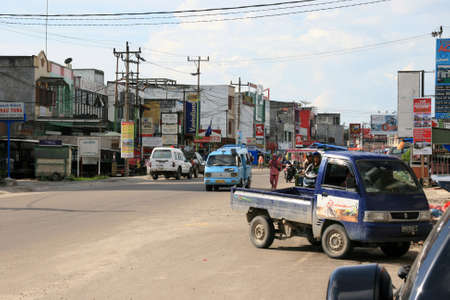 Street view of the Duri town in the middle of Sumatra, Indonesia, november 2013のeditorial素材