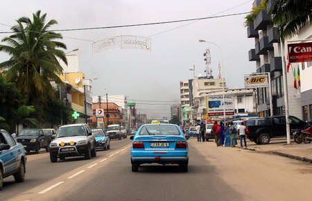 Streets and taxi cars of the coastal city of Pointe-Noire, Congo Republic, february 2015のeditorial素材
