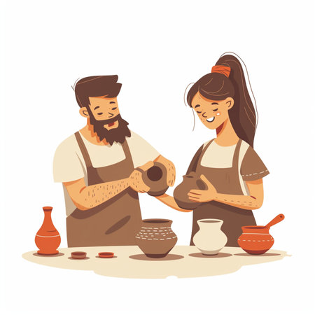 Couples pottery classのイラスト素材