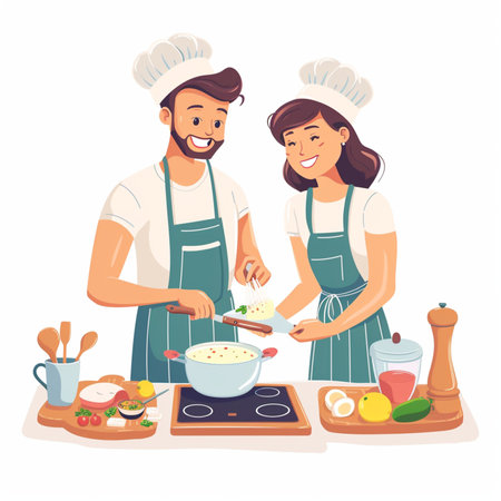 Couple cookingのイラスト素材