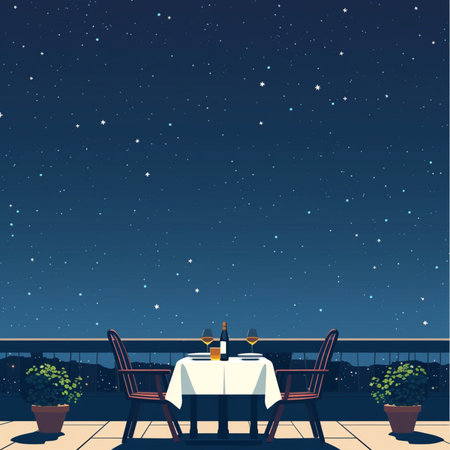 Rooftop dinner under the starsのイラスト素材