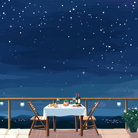 Rooftop dinner under the stars 4のイラスト素材