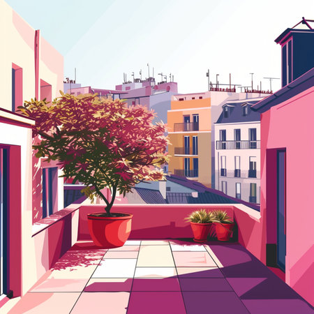 Romantic city rooftop viewのイラスト素材