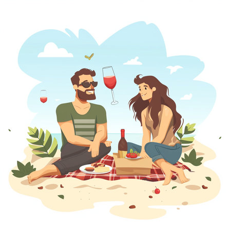 Romantic beach picnicのイラスト素材