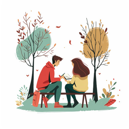 Loving couple in the parkのイラスト素材