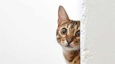 Bengal cat peeking corner 2の写真素材