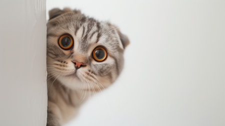 Scottish Fold car peeking around cornerの写真素材