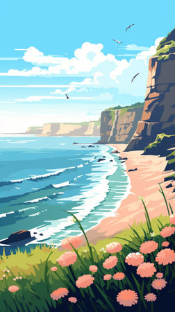 A breezy spring seaside cliffのイラスト素材
