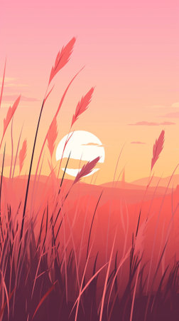 A sunset over prairie during autumn seasonのイラスト素材