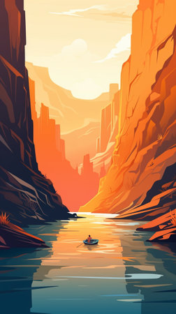 Canyon with a river during autumn seasonのイラスト素材