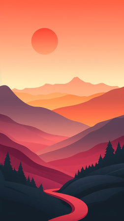 A mountain pass during autumn seasonのイラスト素材