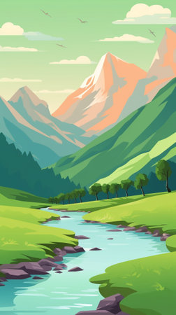 Mountain brook with creek during spring timeのイラスト素材