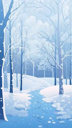 Birch lane covered in snow during winterのイラスト素材