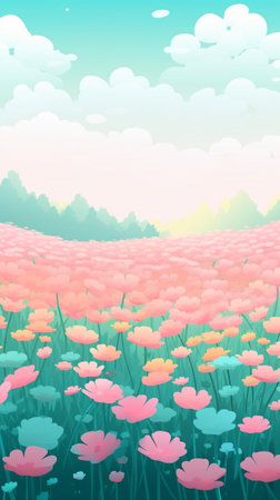 A bright meadow during spring with flowersのイラスト素材