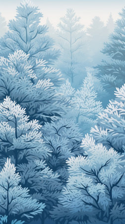 A forest covered in snow during winterのイラスト素材