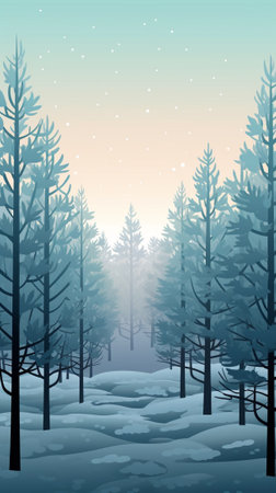A chilly pine grove during winterのイラスト素材
