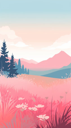 Mountain meadow during summerのイラスト素材