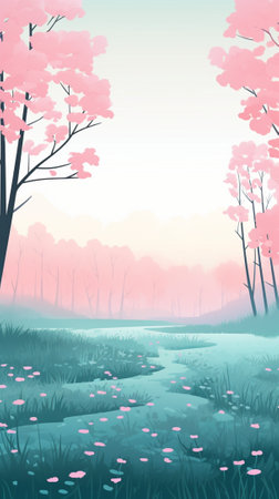 A meadow in the morning during spring timeのイラスト素材