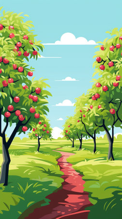 Cherry orchard during springのイラスト素材